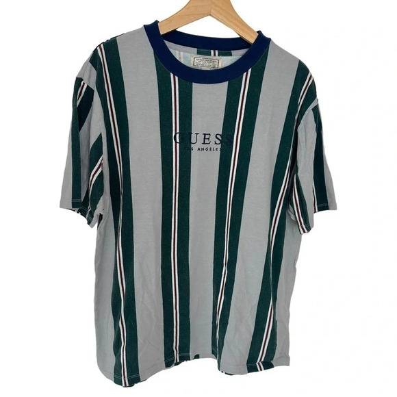 Guess Other - Guess M blue green vertical striped crew‎ neck t-shirt